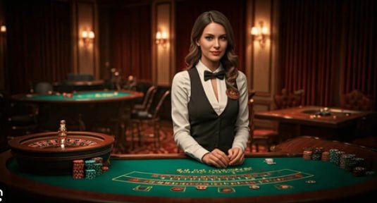 Permainan live-dealer qqdewa menampilkan blackjack dan roulette dengan dealer asli dalam multi-kamera studio